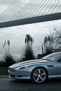 Preview wallpaper aston martin, db9, 2008, gray, side view, style, cars, nature, tree