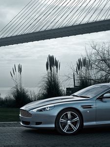 Preview wallpaper aston martin, db9, 2008, gray, side view, style, cars, nature, tree