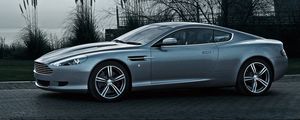 Preview wallpaper aston martin, db9, 2008, gray, side view, style, cars, nature, tree