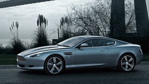 Preview wallpaper aston martin, db9, 2008, gray, side view, style, cars, nature, tree