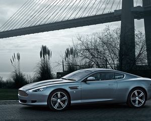 Preview wallpaper aston martin, db9, 2008, gray, side view, style, cars, nature, tree
