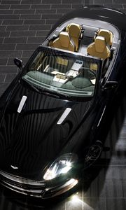 Preview wallpaper aston martin, db9, 2008, black, top view, sports, style, cars, reflection