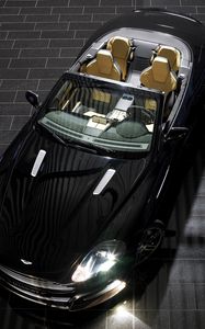 Preview wallpaper aston martin, db9, 2008, black, top view, sports, style, cars, reflection