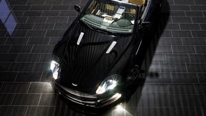 Preview wallpaper aston martin, db9, 2008, black, top view, sports, style, cars, reflection