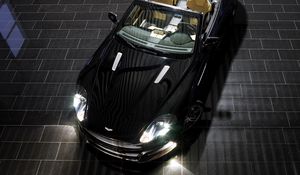 Preview wallpaper aston martin, db9, 2008, black, top view, sports, style, cars, reflection