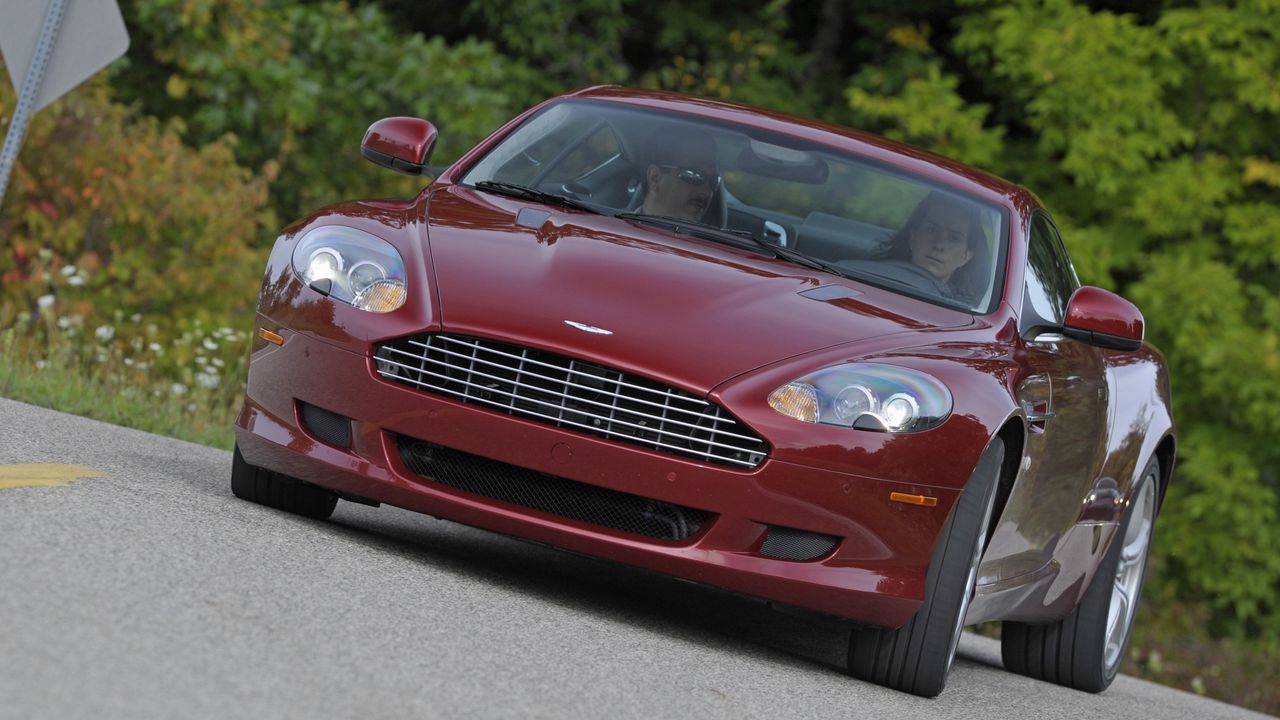 Wallpaper aston martin db9, 2008, red, front view, style, cars, nature, trees, grass, mark