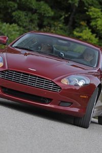 Preview wallpaper aston martin db9, 2008, red, front view, style, cars, nature, trees, grass, mark
