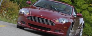 Preview wallpaper aston martin db9, 2008, red, front view, style, cars, nature, trees, grass, mark