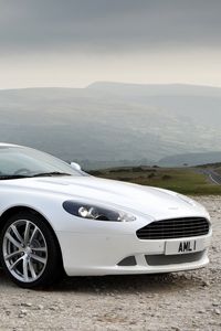 Preview wallpaper aston martin, db9, 2010, white, side view, style, cars, sports, nature, mountains