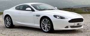 Preview wallpaper aston martin, db9, 2010, white, side view, style, cars, sports, nature, mountains