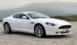 Preview wallpaper aston martin, db9, 2010, white, side view, style, cars, sports, nature, mountains