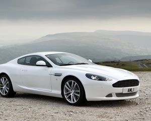 Preview wallpaper aston martin, db9, 2010, white, side view, style, cars, sports, nature, mountains