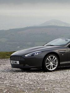 Preview wallpaper aston martin, db9, 2010, black, side view, style, cars, sports, nature, mountains