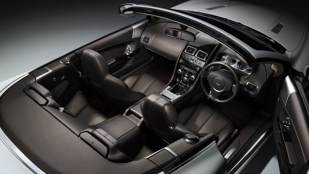 Wallpaper aston martin, db9, 2010, black, salon, interior, steering wheel, speedometer