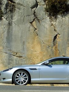 Preview wallpaper aston martin, db9, silver metallic, side view, style, cars, rock