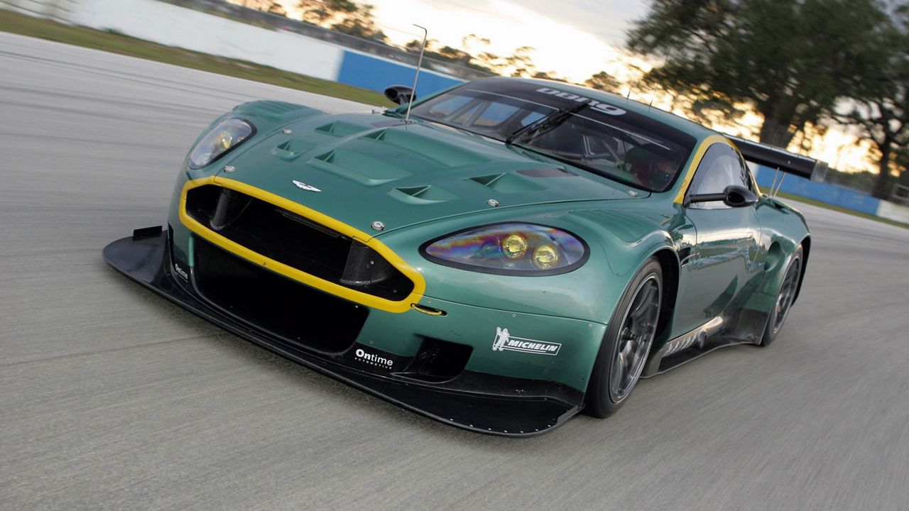 Wallpaper aston martin, dbr9, 2005, green, front view, style, cars, sports, speed, trees