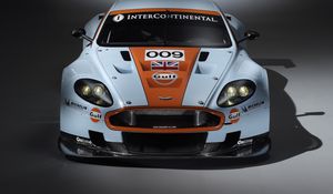 Preview wallpaper aston martin, dbr9, 2008, white, orange, front view, style, sports, cars