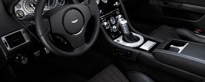 Preview wallpaper aston martin, dbs, 2008, black, salon, interior, steering wheel, speedometer