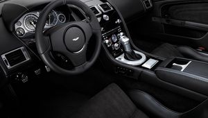 Preview wallpaper aston martin, dbs, 2008, black, salon, interior, steering wheel, speedometer