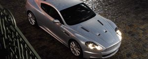 Preview wallpaper aston martin, dbs, 2008, metallic silver, top view, style, cars, rain