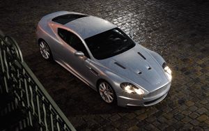 Preview wallpaper aston martin, dbs, 2008, metallic silver, top view, style, cars, rain