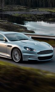 Preview wallpaper aston martin, dbs, 2008, silver metallic, side view, auto, nature, speed