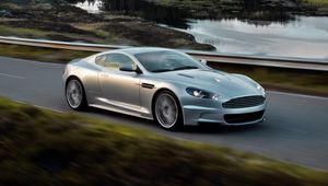 Preview wallpaper aston martin, dbs, 2008, silver metallic, side view, auto, nature, speed