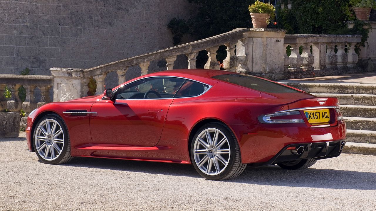 Wallpaper aston martin, dbs, 2008, red, side view, style, home, shrubs