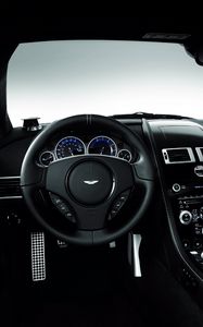 Preview wallpaper aston martin, dbs, 2008, black, salon, interior, steering wheel, speedometer