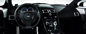 Preview wallpaper aston martin, dbs, 2008, black, salon, interior, steering wheel, speedometer