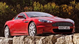Preview wallpaper aston martin, dbs, 2008, red, front view, cars, trees