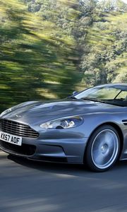 Preview wallpaper aston martin, dbs, 2008, gray, side view, sports, cars, trees