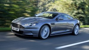 Preview wallpaper aston martin, dbs, 2008, gray, side view, sports, cars, trees