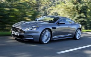Preview wallpaper aston martin, dbs, 2008, gray, side view, sports, cars, trees