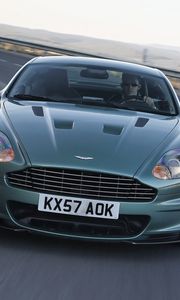 Preview wallpaper aston martin, dbs, 2008, green, front view, asphalt