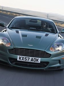 Preview wallpaper aston martin, dbs, 2008, green, front view, asphalt