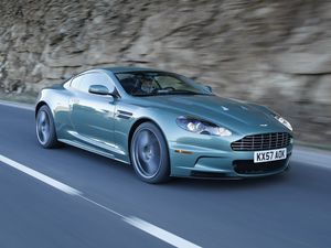 Preview wallpaper aston martin, dbs, 2008, green, side view, rock, auto