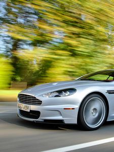 Preview wallpaper aston martin, dbs, 2008, silver metallic, side view, sport, asphalt