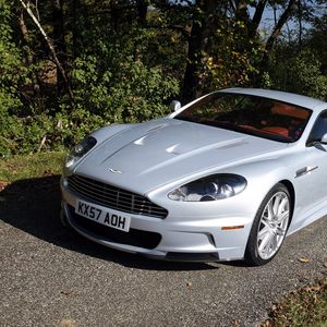 Preview wallpaper aston martin dbs, 2008, white, front view, grass, trees