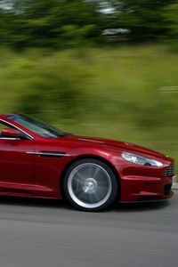 Preview wallpaper aston martin, dbs, 2009, red, side view, cars, speed, nature