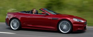 Preview wallpaper aston martin, dbs, 2009, red, side view, cars, speed, nature