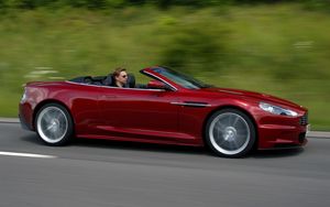 Preview wallpaper aston martin, dbs, 2009, red, side view, cars, speed, nature