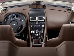 Preview wallpaper aston martin, dbs, 2009, brown, interior, salon, steering wheel, speedometer, style