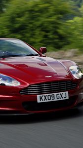 Preview wallpaper aston martin, dbs, 2009, red, front view, cars, speed, asphalt