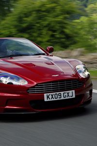 Preview wallpaper aston martin, dbs, 2009, red, front view, cars, speed, asphalt