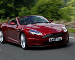 Preview wallpaper aston martin, dbs, 2009, red, front view, cars, speed, asphalt