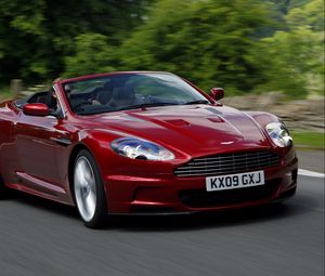 Preview wallpaper aston martin, dbs, 2009, red, front view, cars, speed, asphalt