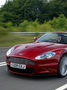 Preview wallpaper aston martin, dbs, 2009, red, side view, sports, style, nature