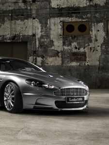 Preview wallpaper aston martin, dbs, 2009, gray, side view, cars, building