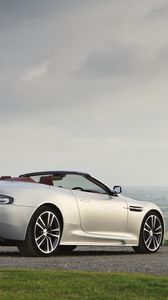 Preview wallpaper aston martin, dbs, 2009, silver metallic, side view, nature, cars